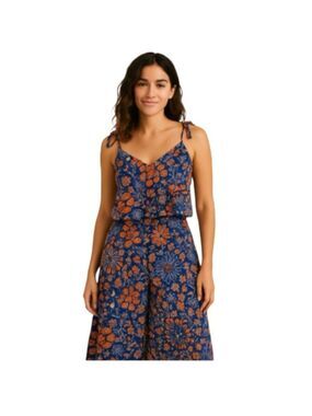 Sigrid Olsen Navy Orange Floral Skirt Set Small S Tassel Tie Strappy Coastal